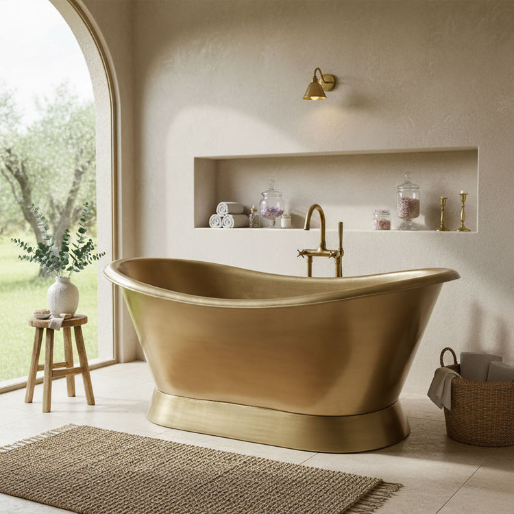 Slanting Base Brass Bathtub Brushed Full Brass Finish