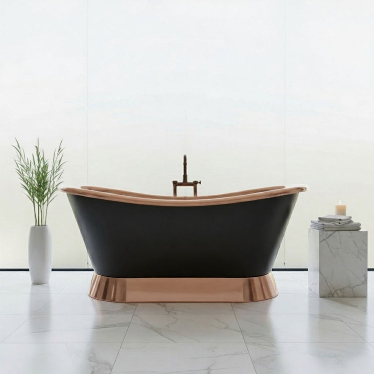 Slanting Base Copper Bathtub Copper Inside & on Base Black Outside
