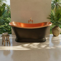 Slanting Base Copper Bathtub Full Black Exterior