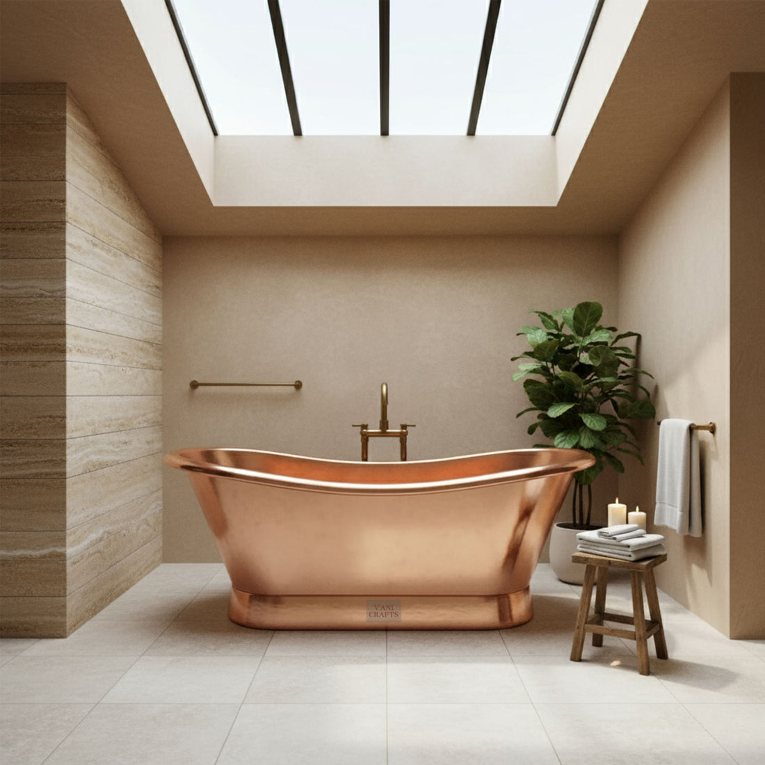 Slanting Base Copper Bathtub Full Shining Copper Finish