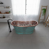 Slanting Base Copper Bathtub Hammered Antique Copper Interior & Patina Exterior Finish
