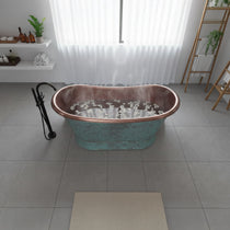 Slanting Base Copper Bathtub Hammered Antique Copper Interior & Patina Exterior Finish