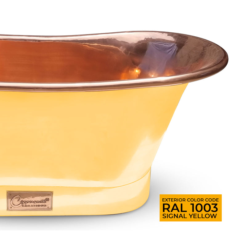 Straight Base Copper Bathtub Polished Copper Interior & RAL 1003 Signal Yellow Exterior