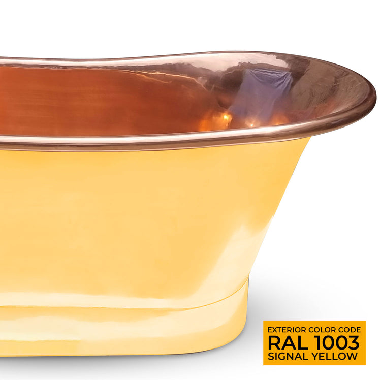 Straight Base Copper Bathtub Polished Copper Interior & RAL 1003 Signal Yellow Exterior
