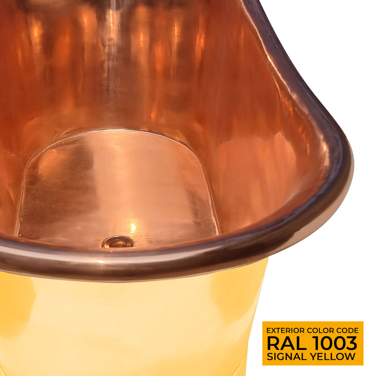 Straight Base Copper Bathtub Polished Copper Interior & RAL 1003 Signal Yellow Exterior