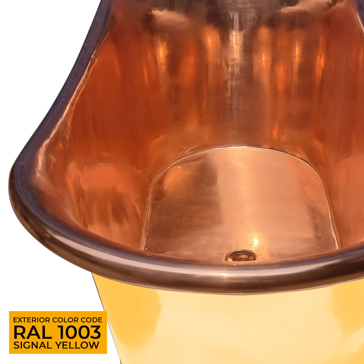 Straight Base Copper Bathtub Polished Copper Interior & RAL 1003 Signal Yellow Exterior