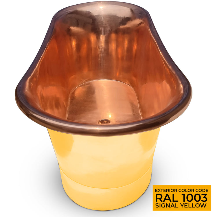 Straight Base Copper Bathtub Polished Copper Interior & RAL 1003 Signal Yellow Exterior