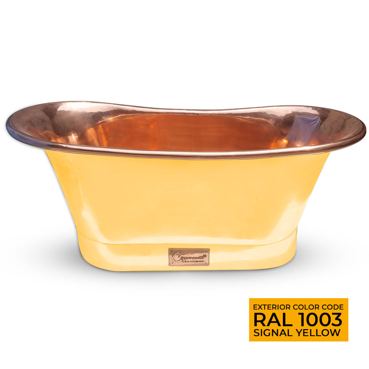 Straight Base Copper Bathtub Polished Copper Interior & RAL 1003 Signal Yellow Exterior