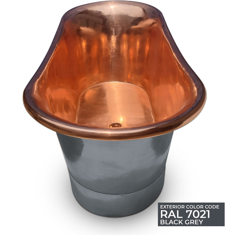 Straight Base Copper Bathtub Polished Copper Interior & RAL7021 Black Grey Exterior
