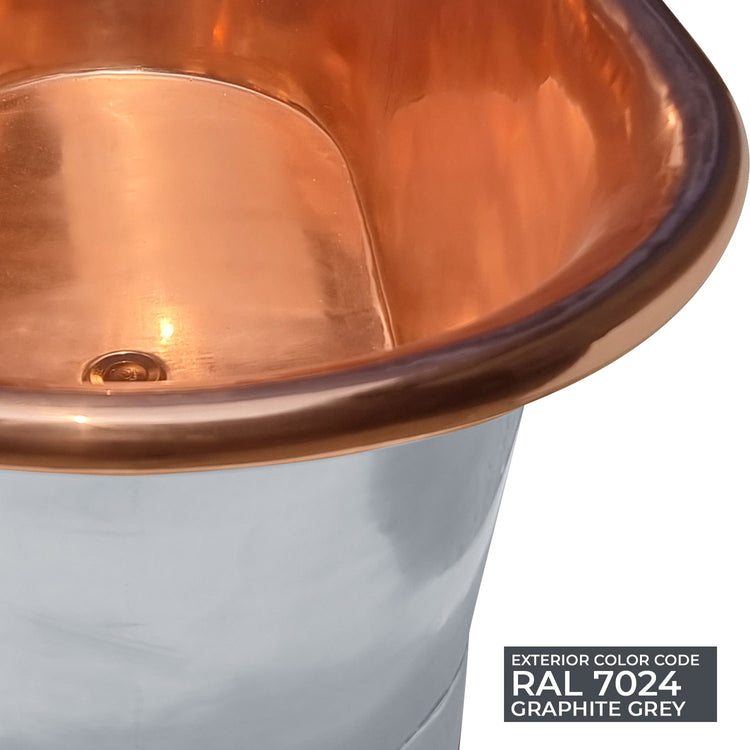 Straight Base Copper Bathtub Polished Copper Interior & RAL7024 Graphite grey Exterior