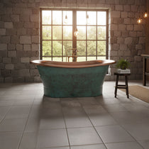 Straight Base Copper Bathtub Hammered Antique Finish Interior & Blue Green Patina Exterior Finish