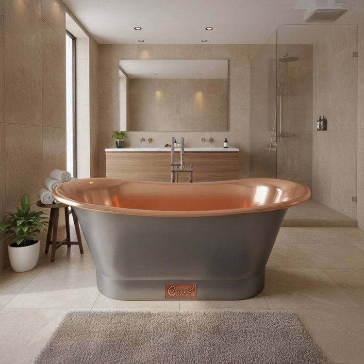 Straight Base Copper Bathtub Polished Copper Interior & RAL7021 Black Grey Exterior