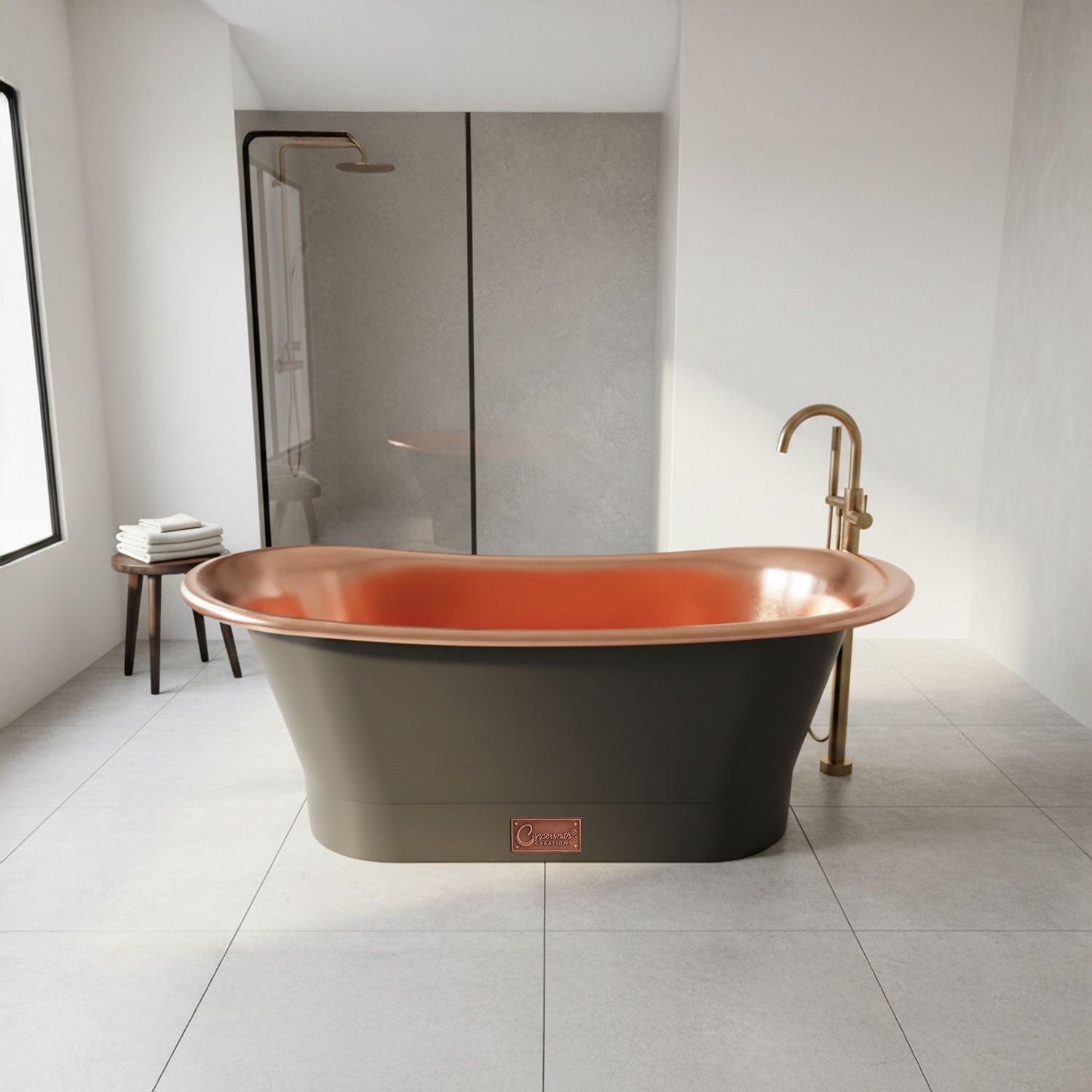 Straight Base Copper Bathtub Polished Copper Interior & RAL7024 ...