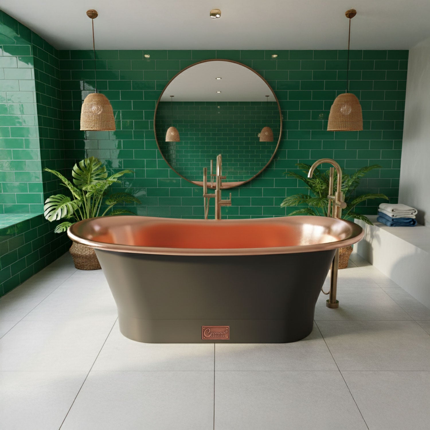 Straight Base Copper Bathtub Polished Copper Interior & RAL7024 ...