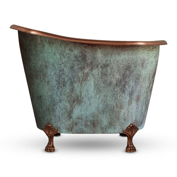 Clawfoot Bathtub Hammered Copper Single-Slipper Blue-Green Patina Soaking Tub 49-inch