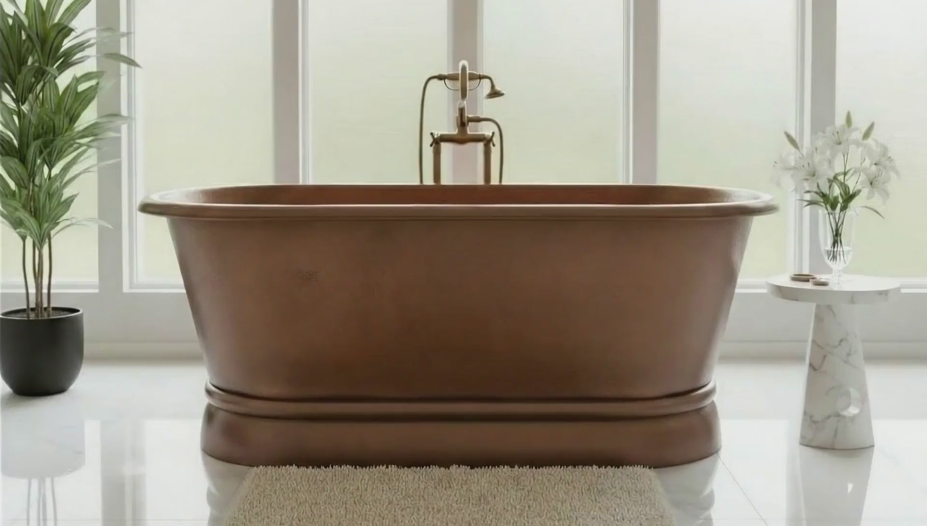 Hammered Antique Finish Pedestal Copper Bathtub