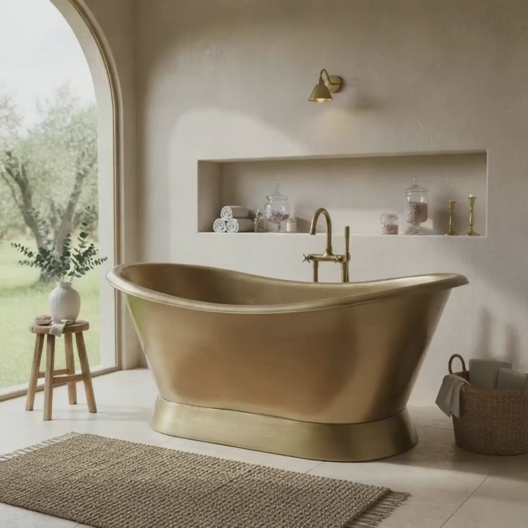 Slanting Base Brass Bathtub Brushed Full Brass Finish