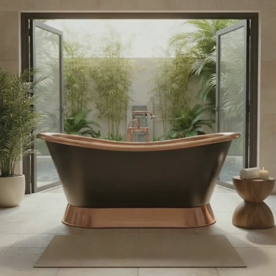 Slanting Base Copper Bathtub Copper Inside & on Base Black Outside
