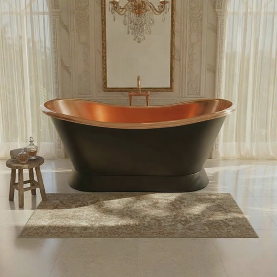 Slanting Base Copper Bathtub Full Black Exterior
