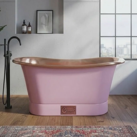 Straight Base Copper Bathtub Polished Copper Interior & RAL4003 Exterior