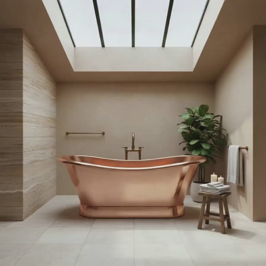 Slanting Base Copper Bathtub Full Shining Copper Finish