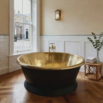 Round Brass Bathtub Matt Black Exterior & Polish Brass Interior