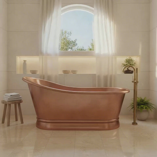 Smooth Single Slipper Pedestal Copper Bathtub
