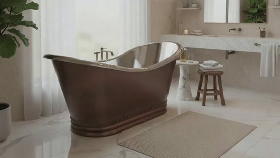 Ribbed Base Smooth Double Slipper Nickel Interior Copper Bathtub