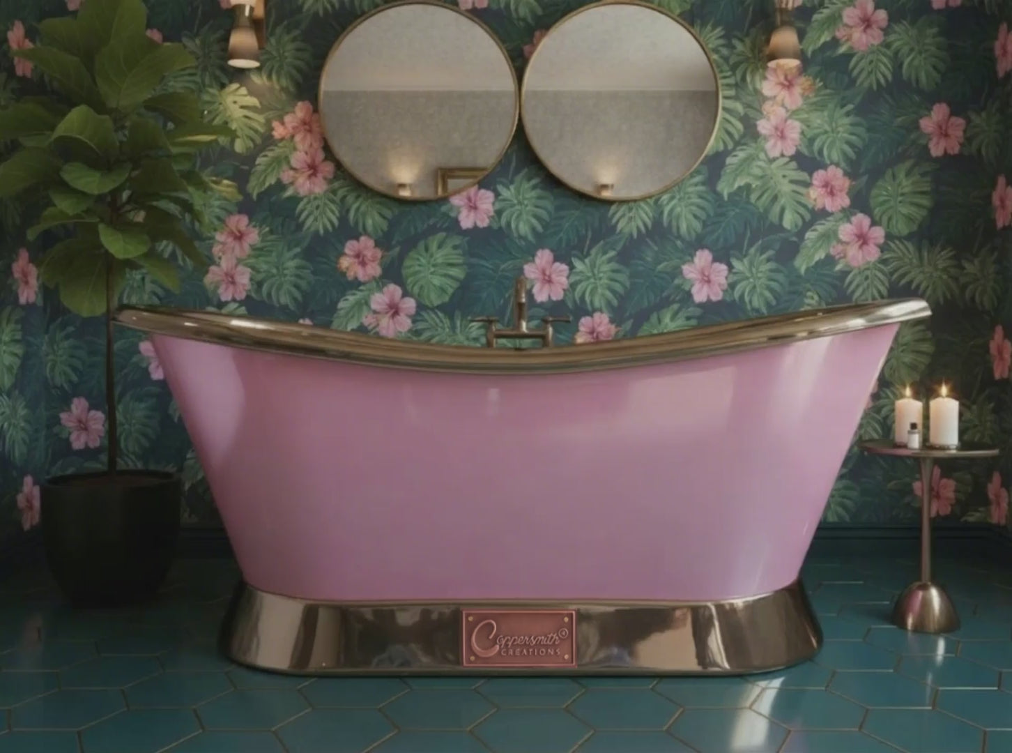 Slanting Base Copper Bathtub Nickel Inside & on Base RAL 4003 Exterior