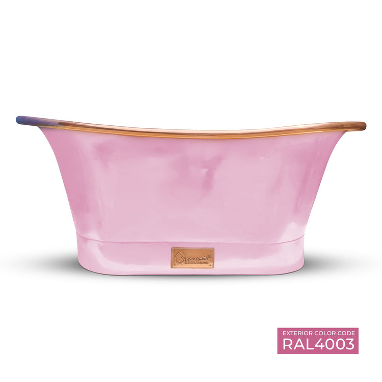 Straight Base Copper Bathtub Polished Copper Interior & RAL4003 Exterior