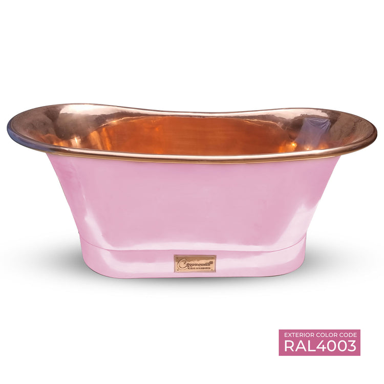 Straight Base Copper Bathtub Polished Copper Interior & RAL4003 Exterior