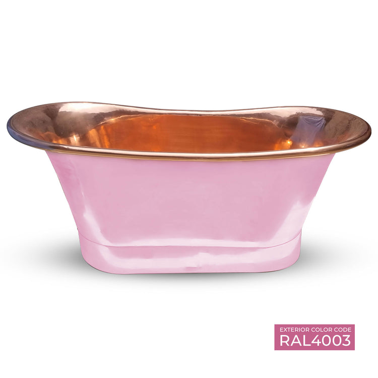 Straight Base Copper Bathtub Polished Copper Interior & RAL4003 Exterior