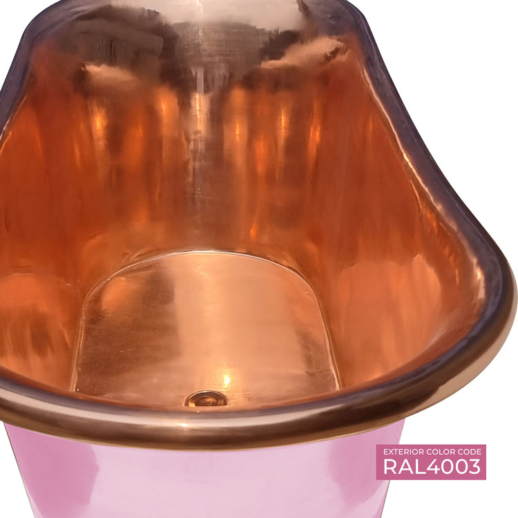 Straight Base Copper Bathtub Polished Copper Interior & RAL4003 Exterior