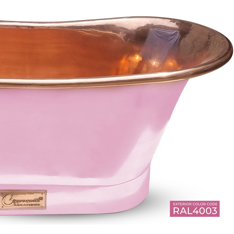 Straight Base Copper Bathtub Polished Copper Interior & RAL4003 Exterior