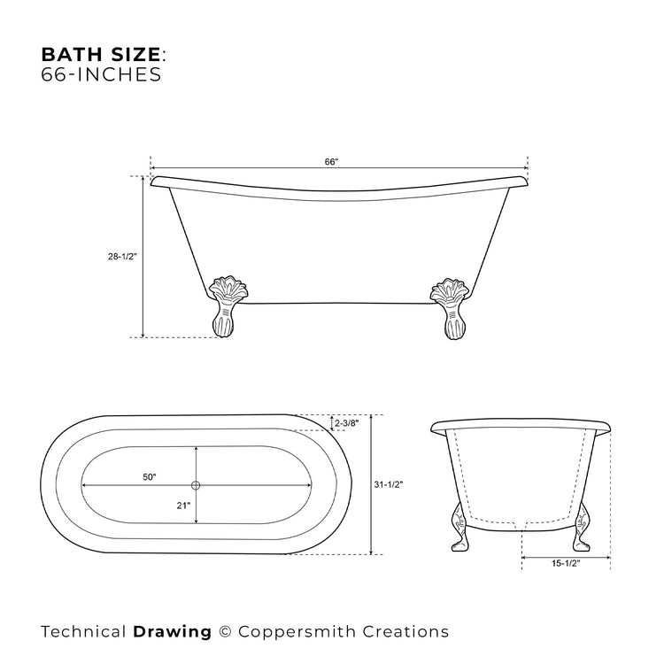 Hammered Clawfoot Copper Double Slipper Tub Blue-Green Patina Exterior