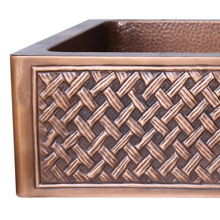 Single Bowl Woven Front Apron Copper Kitchen Sink