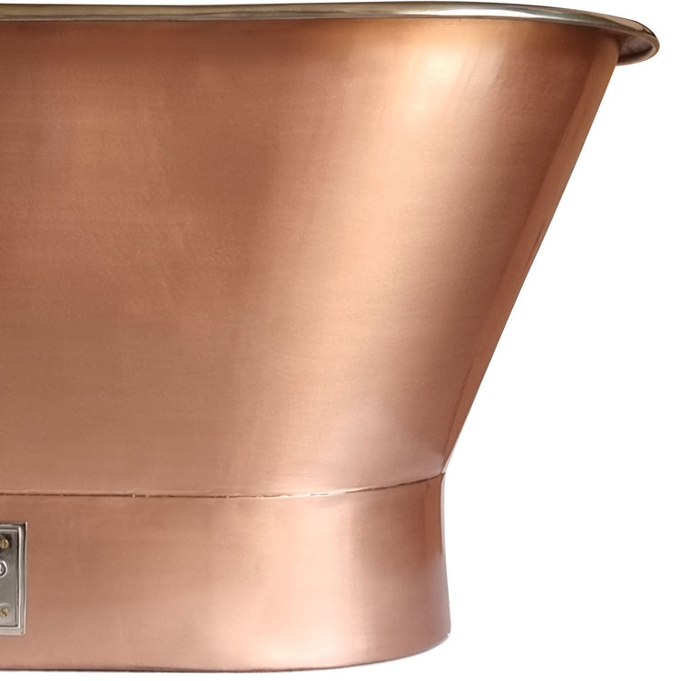 Straight Base Copper Bathtub Brushed Copper Exterior & Polished Nickel Interior