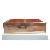 Double Bowl Copper Kitchen Sink Front Apron Smooth Shining Copper Finish