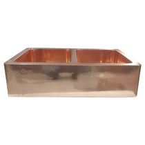 Double Bowl Copper Kitchen Sink Front Apron Smooth Shining Copper Finish