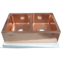 Double Bowl Copper Kitchen Sink Front Apron Smooth Shining Copper Finish