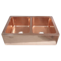 Double Bowl Copper Kitchen Sink Front Apron Smooth Shining Copper Finish