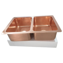 Double Bowl Copper Kitchen Sink Front Apron Smooth Shining Copper Finish
