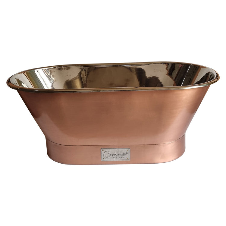 Straight Base Copper Bathtub Brushed Copper Exterior & Polished Nickel Interior