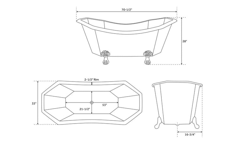 Eight Sided Clawfoot Copper Bathtub Nickel Inside Outside Shining Copper
