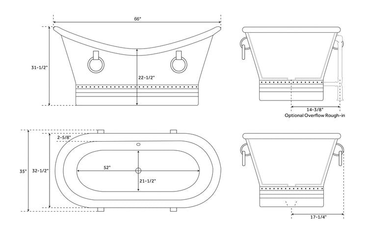 Hammered Antique Copper Tub with Ring Handles