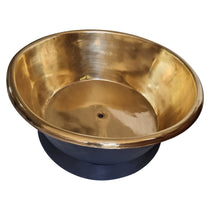 Round Brass Bathtub Matt Black Exterior & Polish Brass Interior