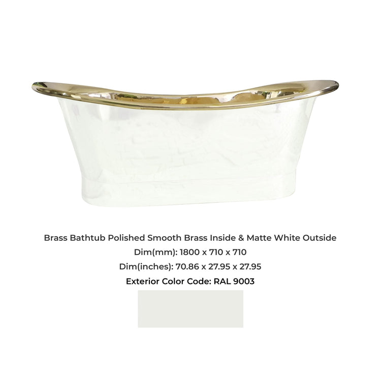 Brass Bathtub Polished Smooth Brass Inside & Matte White Outside