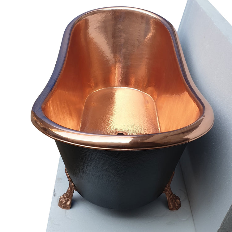 Hammered Clawfoot Copper Bathtub Copper Interior & Black Exterior