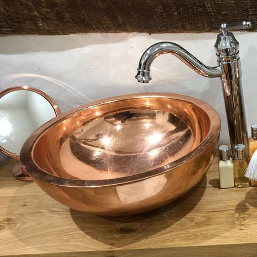Copper Sink Round Shining Double Wall 16" x 6"