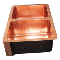 Double Bowl Copper Kitchen Sink Front Apron Hammered Shining Copper Finish